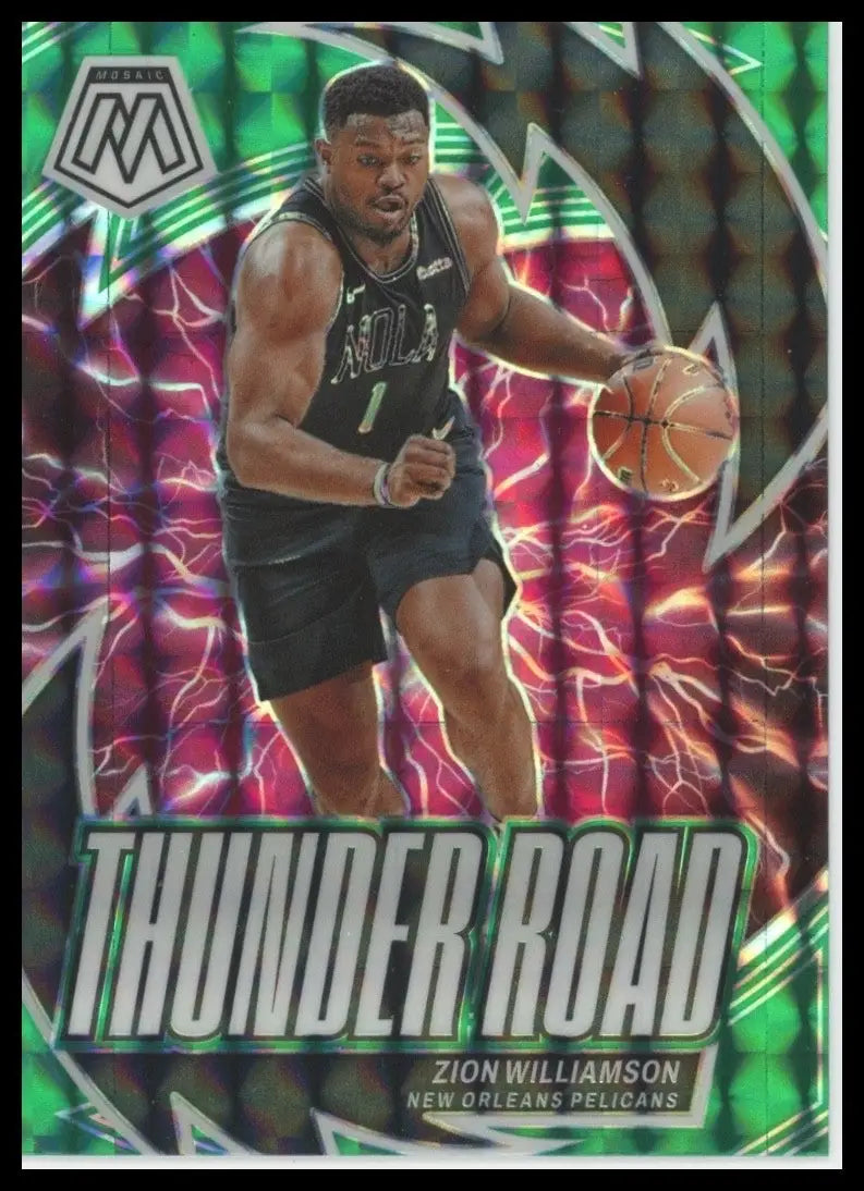 2023-24 Panini Mosaic - Thunder Road Zion Williamson #10 Green Mosaic Prizm