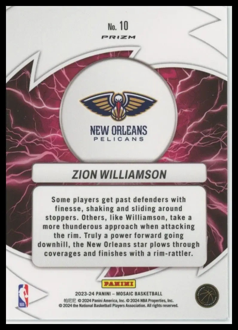 2023-24 Panini Mosaic - Thunder Road Zion Williamson #10 Green Mosaic Prizm
