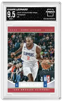 2023-24 Panini NBA Hoops Kawhi Leonard #5 Throwback Basketball Arena Club 9.5 - Basketball Card Single