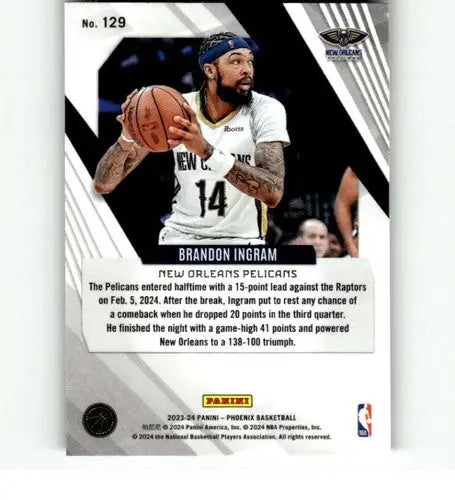Collectible basketball trading card featuring Brandon Ingram from Panini Phoenix 2023-24
