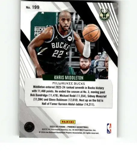 Back of 2023-24 Panini Phoenix Khris Middleton basketball card with original gloss