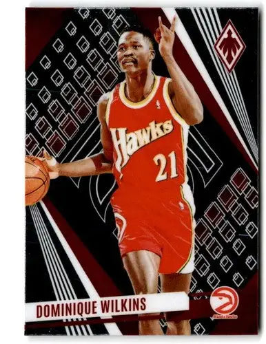 Basketball trading card of Dominique Wilkins in red Hawks uniform from Panini Phoenix series