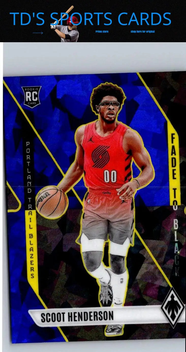 Scoot Henderson Fade To Black Phoenix Blue Ice basketball card from 2023-24 Panini Phoenix