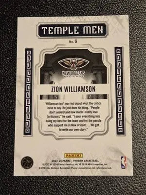 2023-24 Panini Phoenix #6 Zion Williamson Temple Men - Basketball Card Single