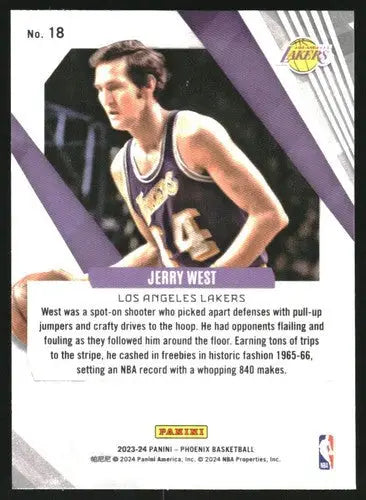 Basketball trading card featuring Jerry West Los Angeles Lakers Panini Phoenix Phoenix Blue Ice
