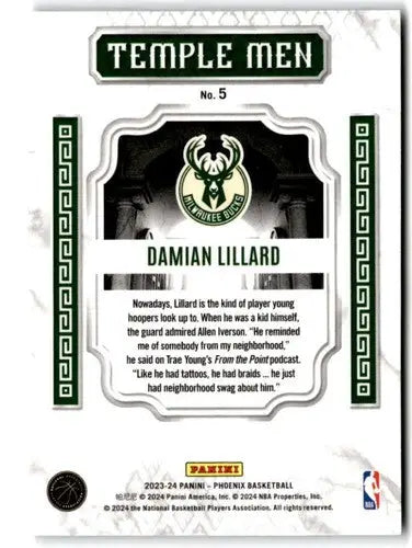 2023-24 Panini Phoenix Temple Men Damian Lillard Bucks trading card with original gloss
