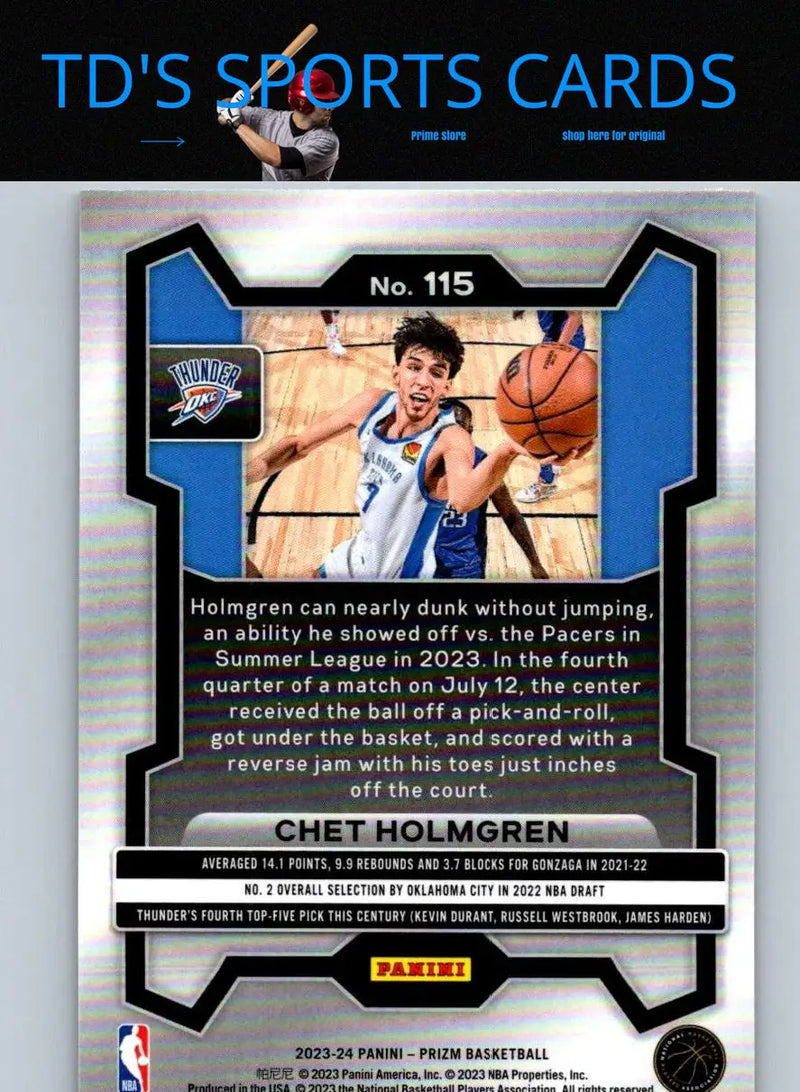 Chet Holmgren basketball card from 2023-24 Panini Prizm trading cards collection