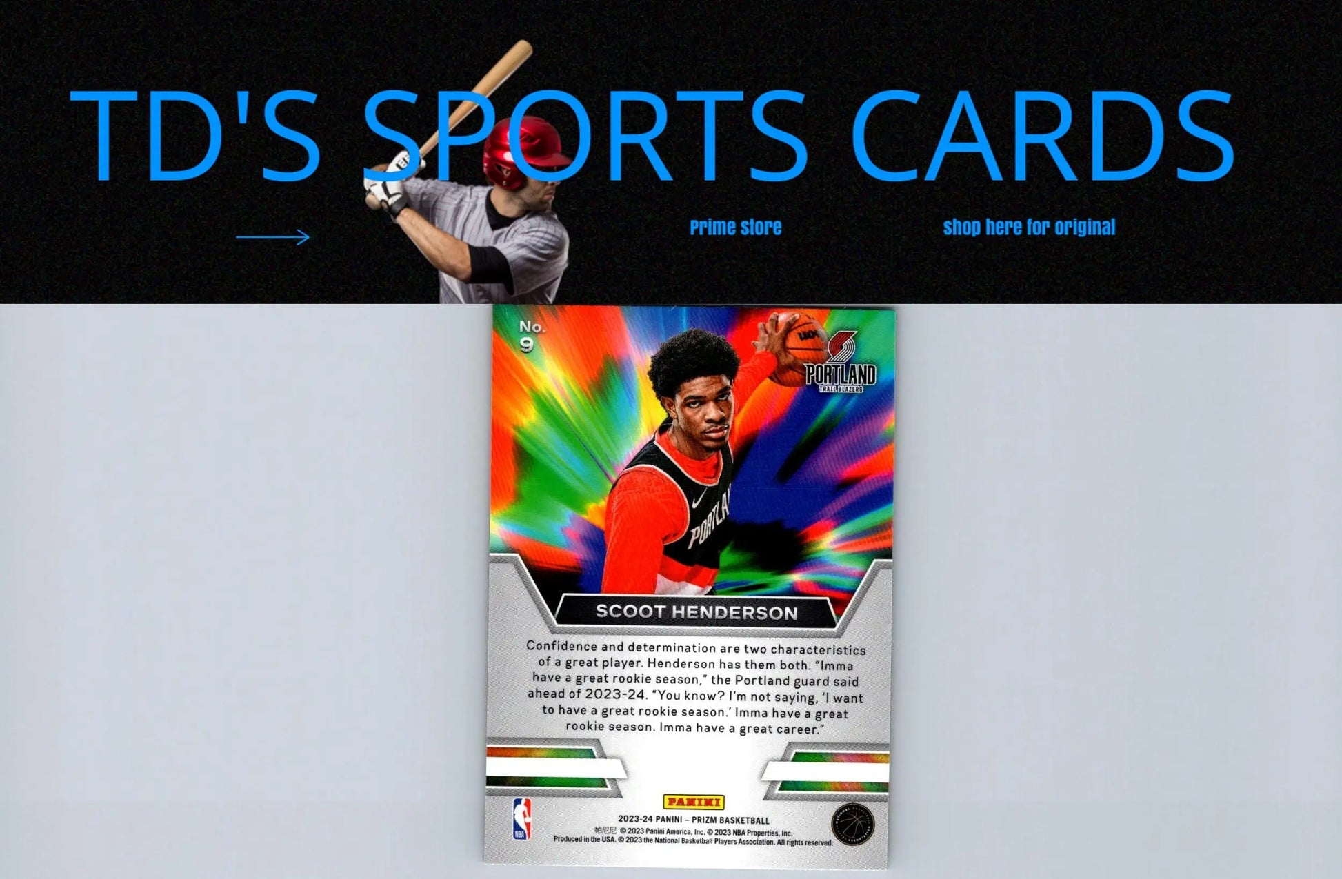 Scoot Henderson basketball card from 2023-24 Panini Prizm Instant Impact series
