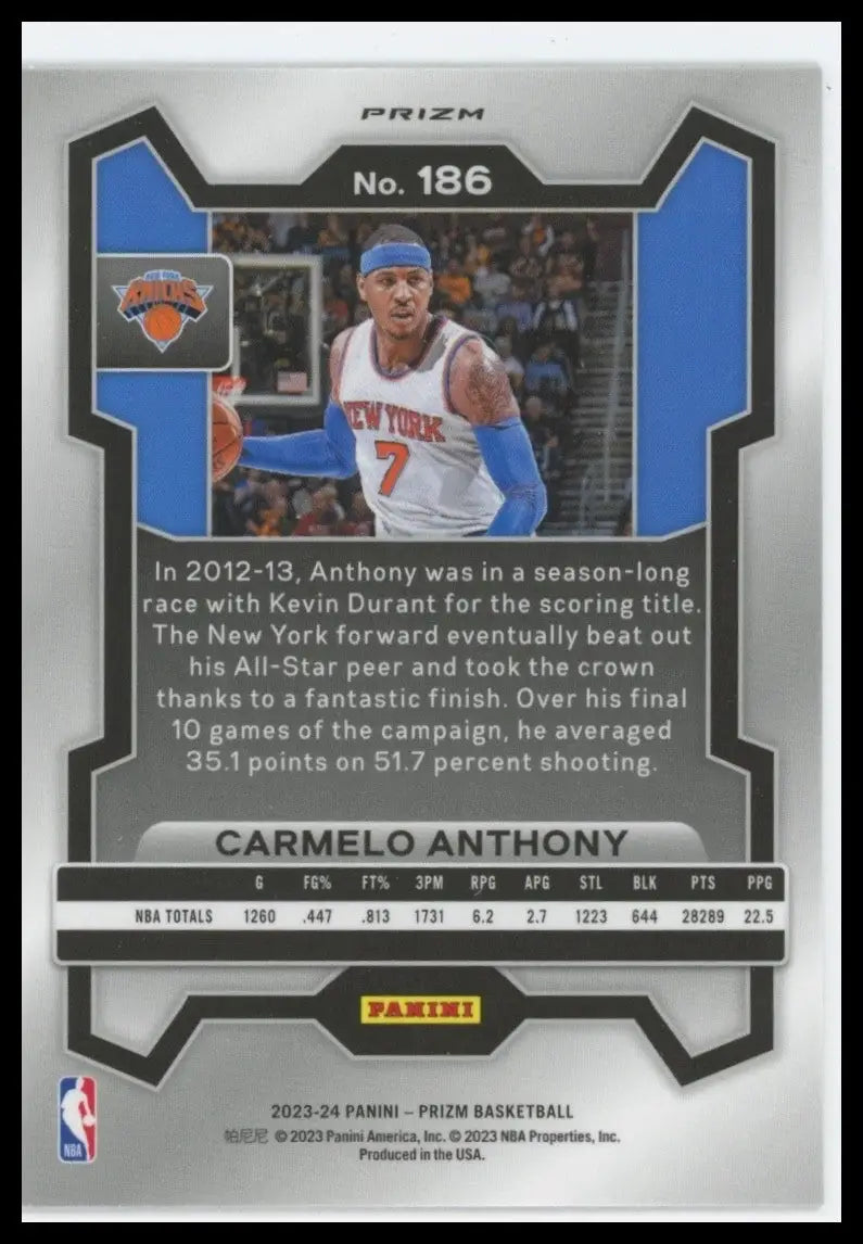 2023-24 Panini Prizm - Carmelo Anthony #186 Pink Ice Prizm
