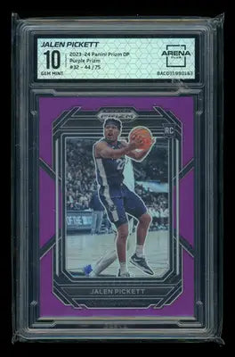 2023-24 Panini Prizm Draft Picks Purple Prizm Jalen Pickett #32 44/75 RC AC 10