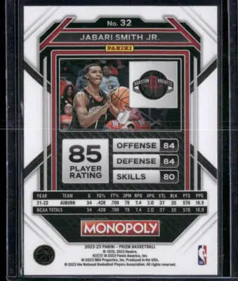 2023-24 Panini Prizm Monopoly Jabari Smith Jr. #32 RC Basketball - Basketball Card Single