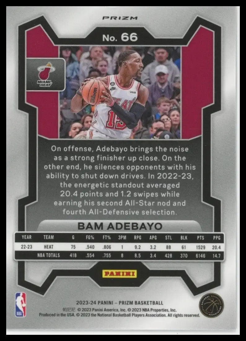 2023-24 Panini Prizm Orange Ice Bam Adebayo #66 Miami Heat Basketball Card NBA