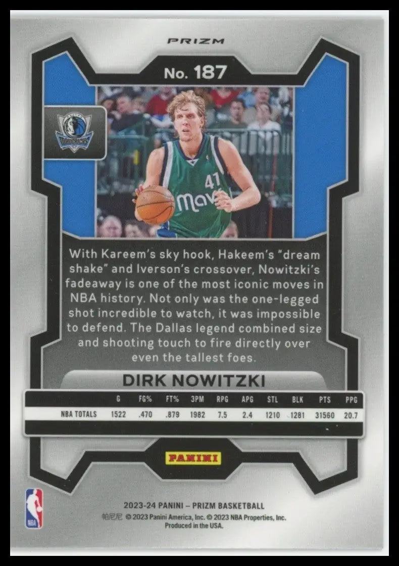 2023-24 Panini Prizm Orange Ice Dirk Nowitzki #187 Dallas Mavericks Basketball