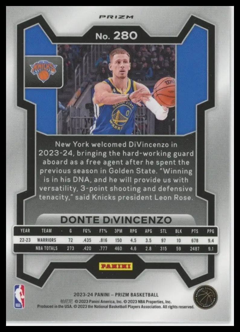 2023-24 Panini Prizm Orange Ice Donte DiVincenzo #280 New York Knicks Basketball