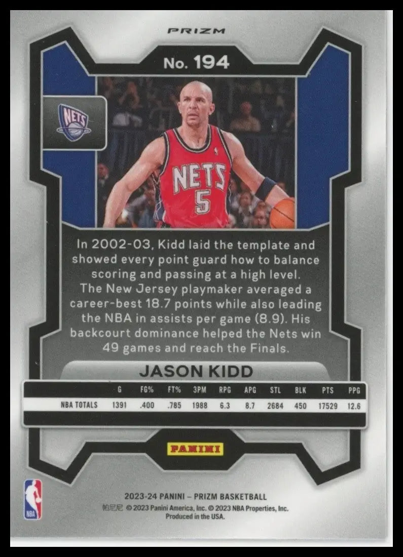 2023-24 Panini Prizm Orange Ice Jason Kidd #194 New Jersey Nets Basketball Card - Basketball Card Single