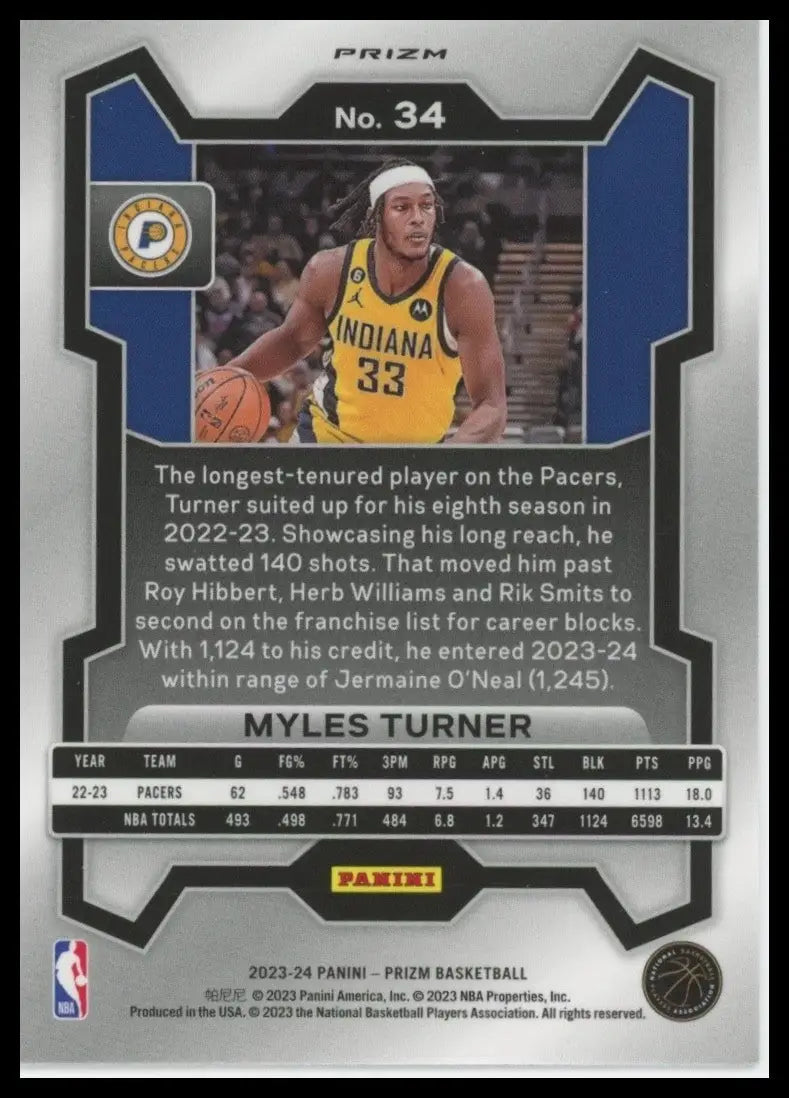 2023-24 Panini Prizm Orange Ice Myles Turner #34 Indiana Pacers Basketball Card