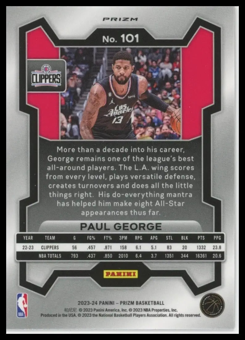 2023-24 Panini Prizm Orange Ice Paul George #101 Los Angeles Clippers Basketball