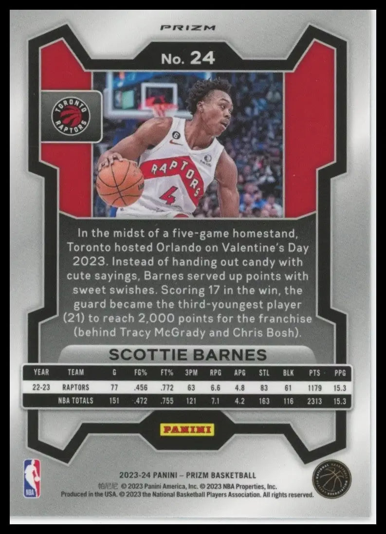 2023-24 Panini Prizm Orange Ice Scottie Barnes #24 Toronto Raptors Basketball