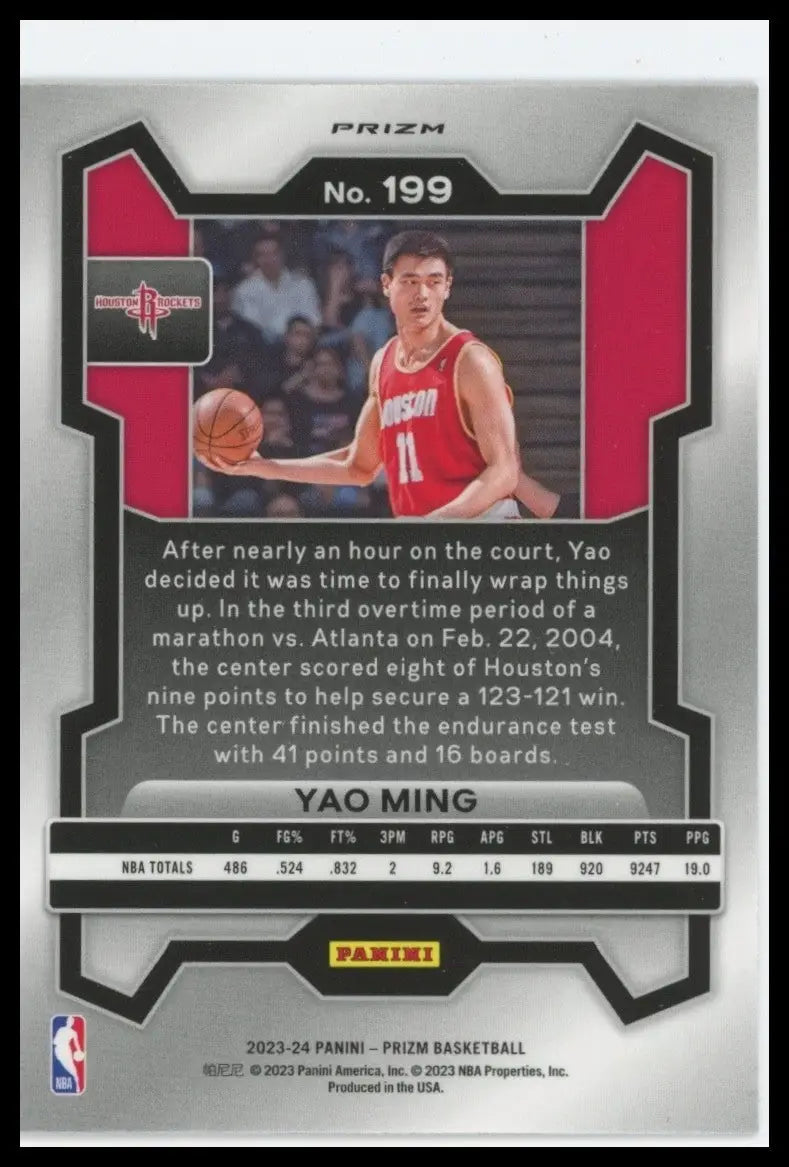 2023-24 Panini Prizm Orange Ice Yao Ming #199 Houston Rockets Basketball Card