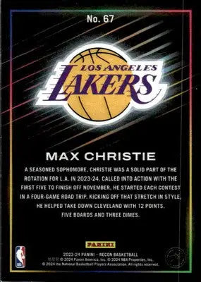 2023-24 Panini Recon #67 Max Christie Base Los Angeles Lakers - Basketball Card Single