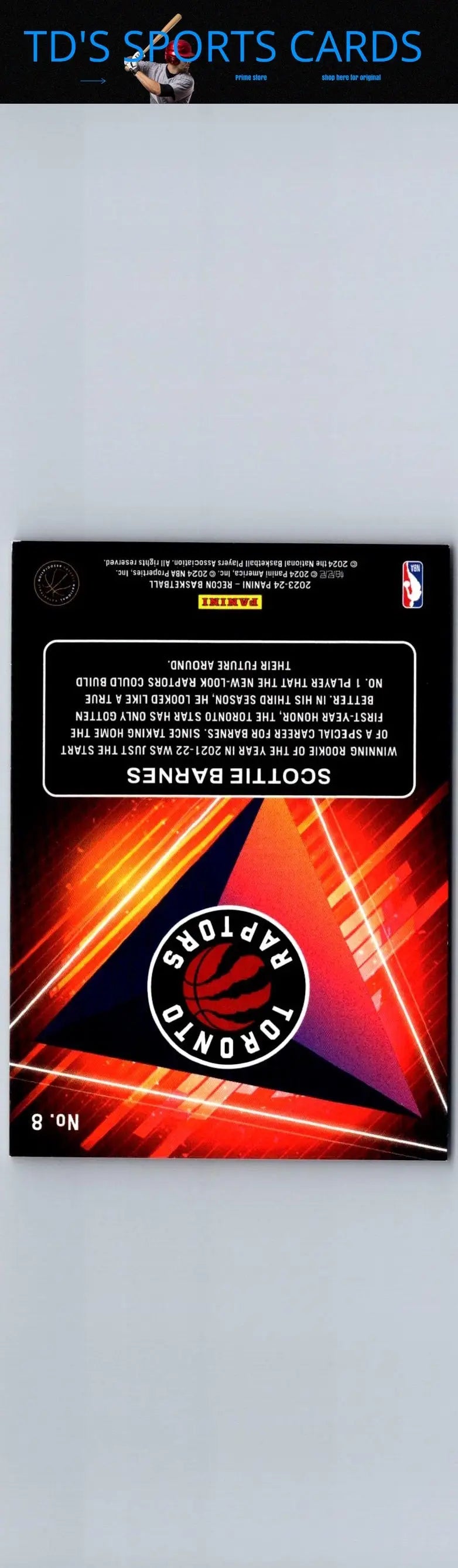 Basketball card back of 2023-24 Panini Recon #8 Scottie Barnes Future Legends