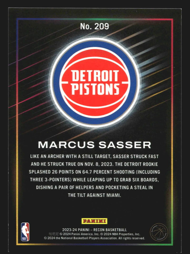 2023-24 Panini Recon Marcus Sasser #209 Holo Red /199 RC Pistons