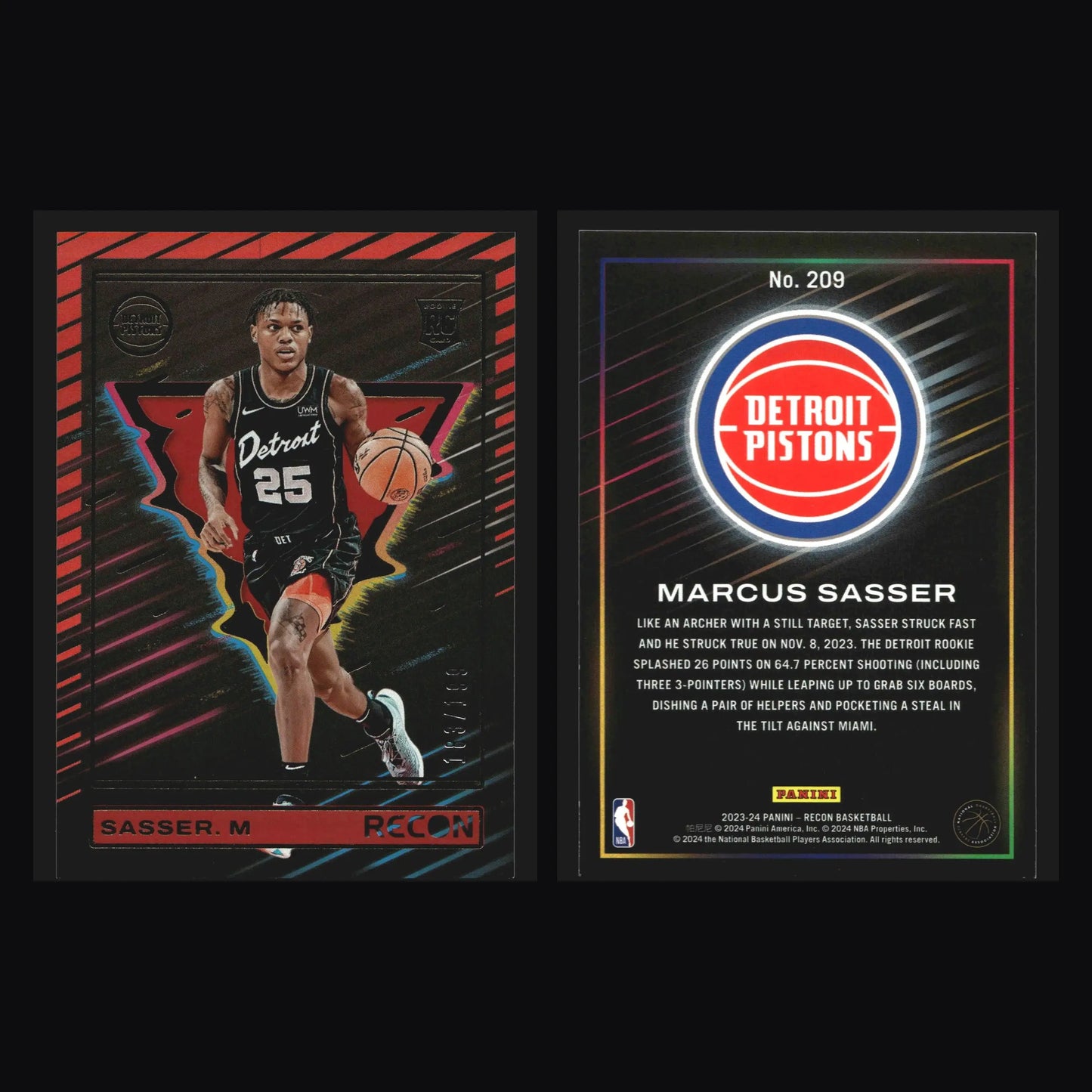 2023-24 Panini Recon Marcus Sasser #209 Holo Red /199 RC Pistons