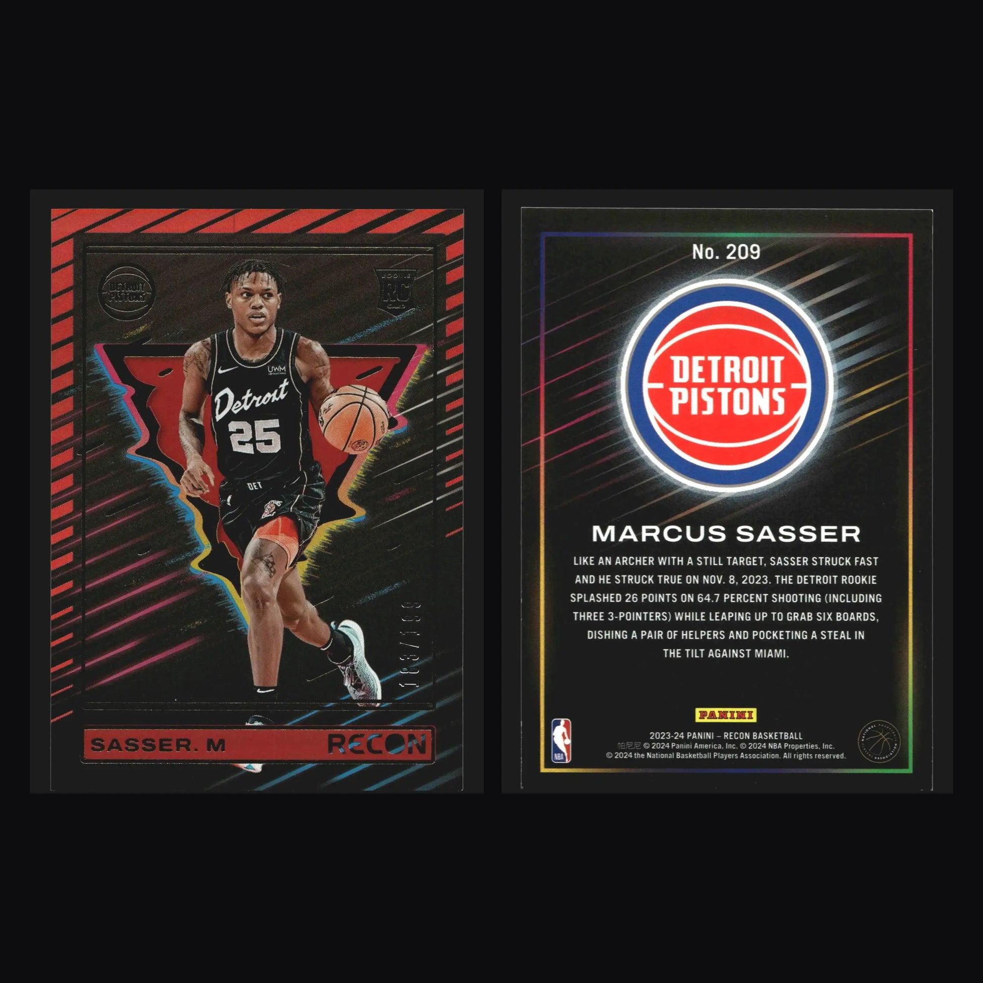 2023-24 Panini Recon Marcus Sasser #209 Holo Red /199 RC Pistons