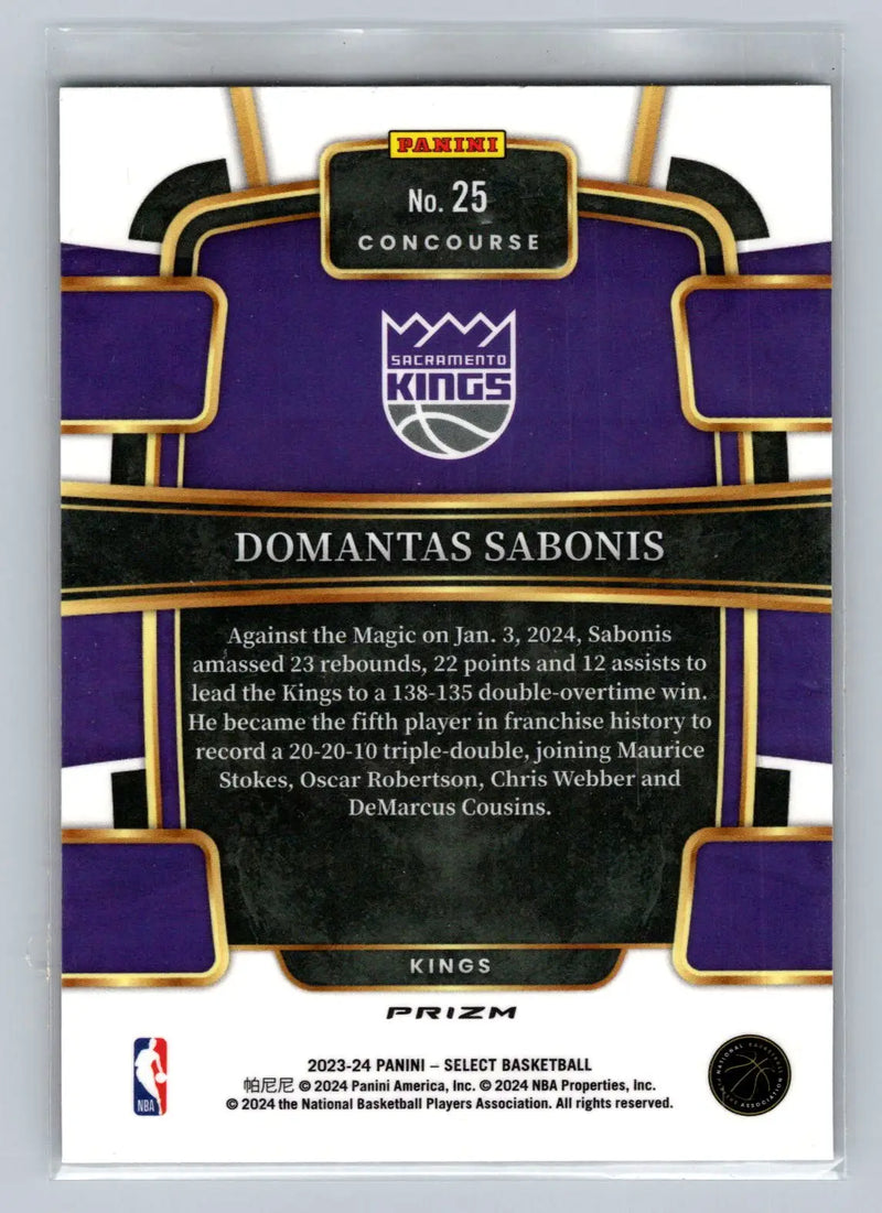 2023-24 Panini Select #25 Domantas Sabonis Tri-Color Prizms Sacramento Kings - Basketball Card Single