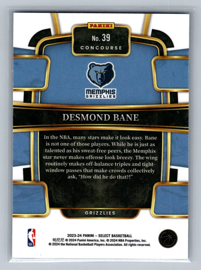 2023-24 Panini Select #39 Desmond Bane Blue (Retail Base) Memphis Grizzlies - Basketball Card Single