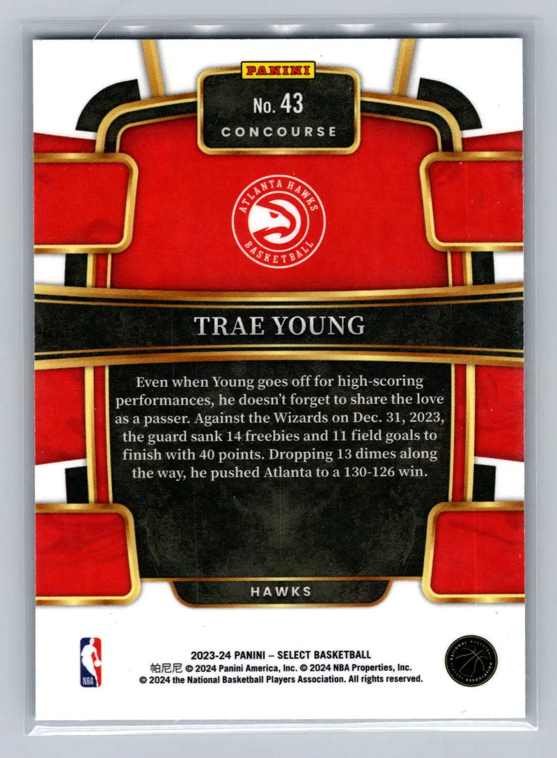 2023-24 Panini Select #43 Trae Young Blue (Retail Base) Atlanta Hawks - Basketball Card Single