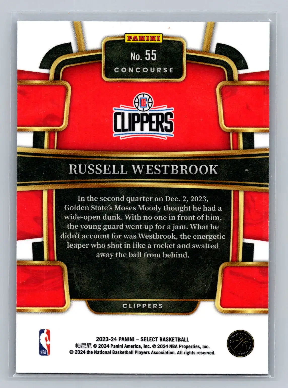 2023-24 Panini Select #55 Russell Westbrook Blue (Retail Base) Clippers - Basketball Card Single