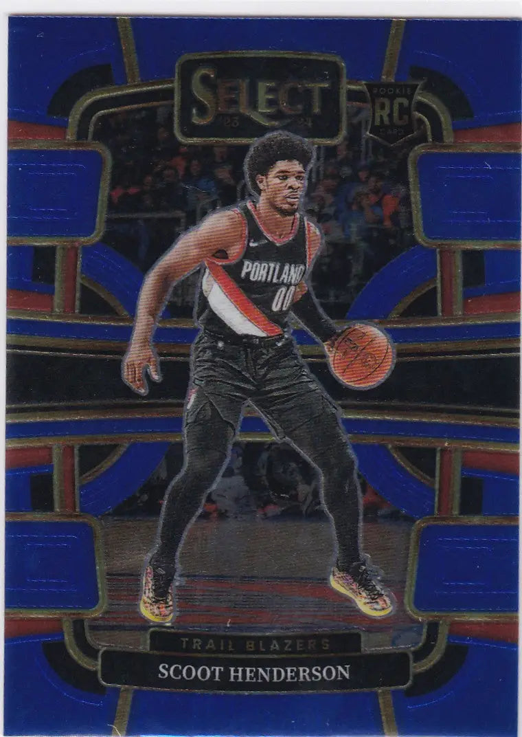 Scoot Henderson RC basketball card from Panini Select featuring Portland Trail Blazers