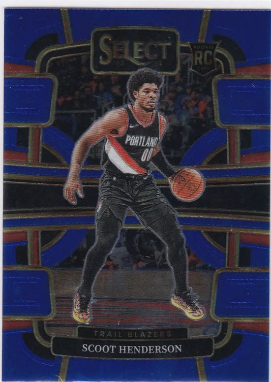 Scoot Henderson RC basketball card from Panini Select featuring Portland Trail Blazers