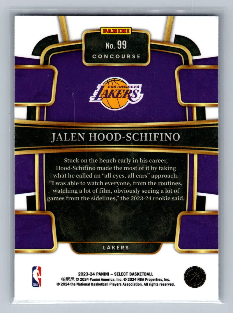 2023-24 Panini Select #99 Jalen Hood-Schifino Blue (Retail Base) Lakers Rookie - Basketball Card Single