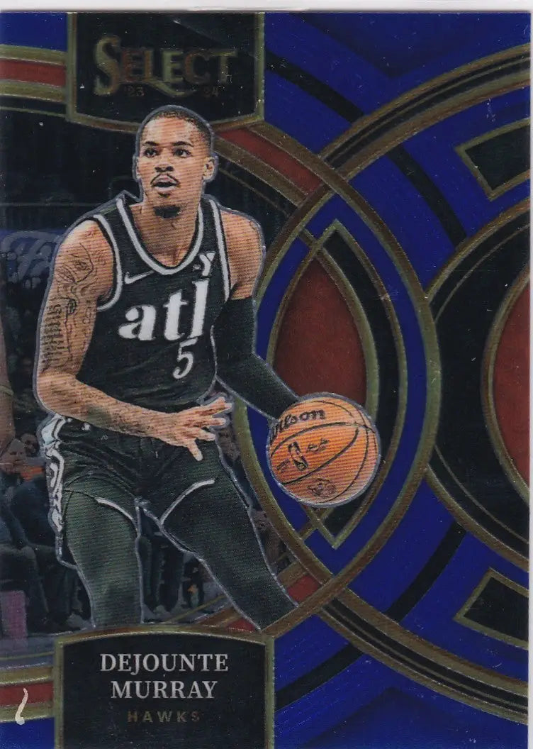 Dejounte Murray Atlanta Hawks basketball card from 2023-24 Panini Select Blue series