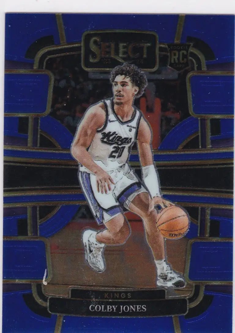 2023-24 Panini Select Blue Colby Jones RC Sacramento Kings basketball card