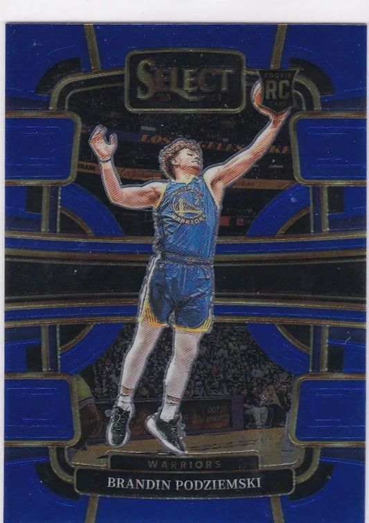 Basketball card of Brandin Podziemski Golden State Warriors Panini Select Blue RC
