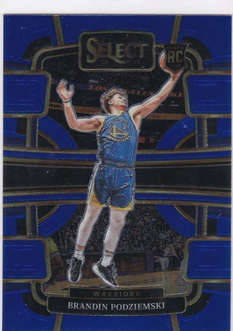 Basketball card of Brandin Podziemski Golden State Warriors Panini Select Blue RC