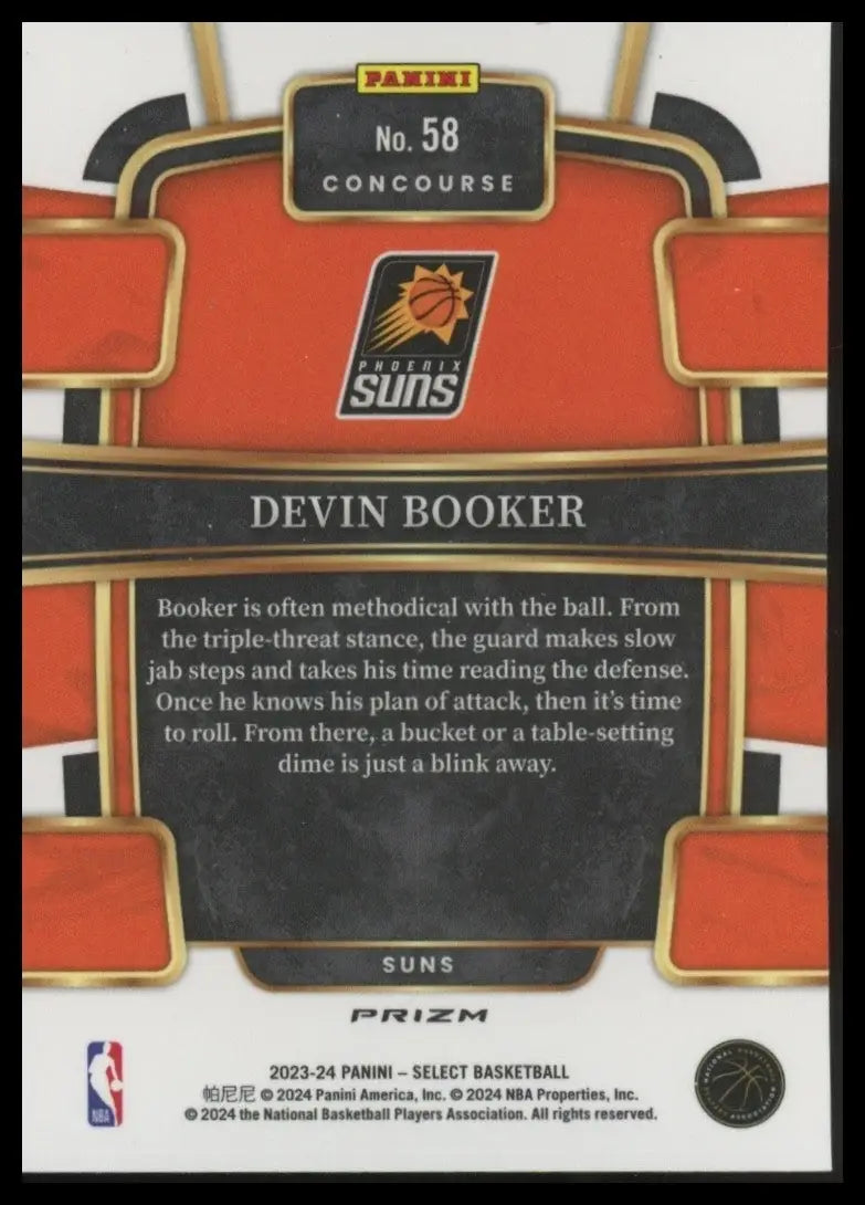 2023-24 Panini Select Blue Concourse Devin Booker #58 Phoenix Suns Basketball - Basketball Card Single