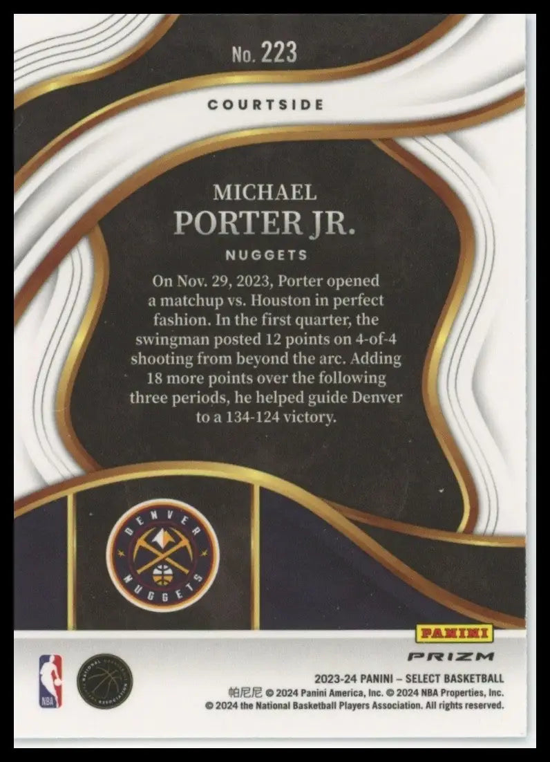 2023-24 Panini Select Blue Courtside Michael Porter Jr #223 Denver Nuggets Card - Basketball Card Single