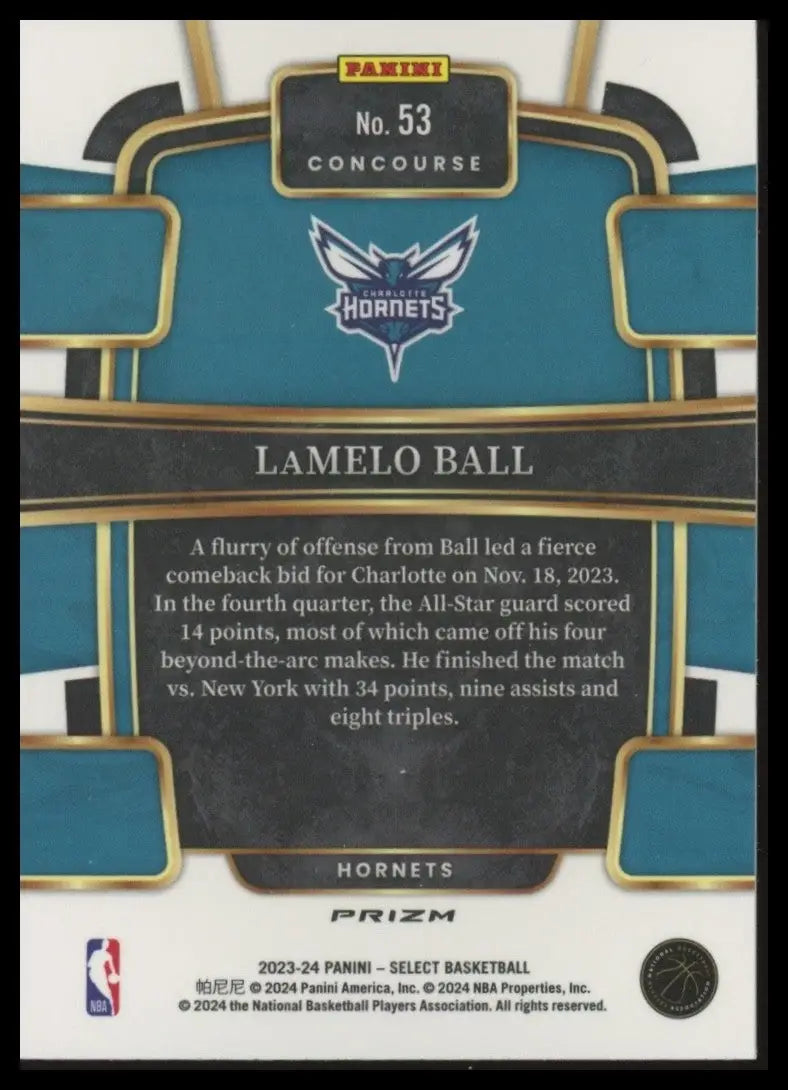 2023-24 Panini Select Blue Cracked Ice Concourse LaMelo Ball #53 Hornets Card - Basketball Card Single