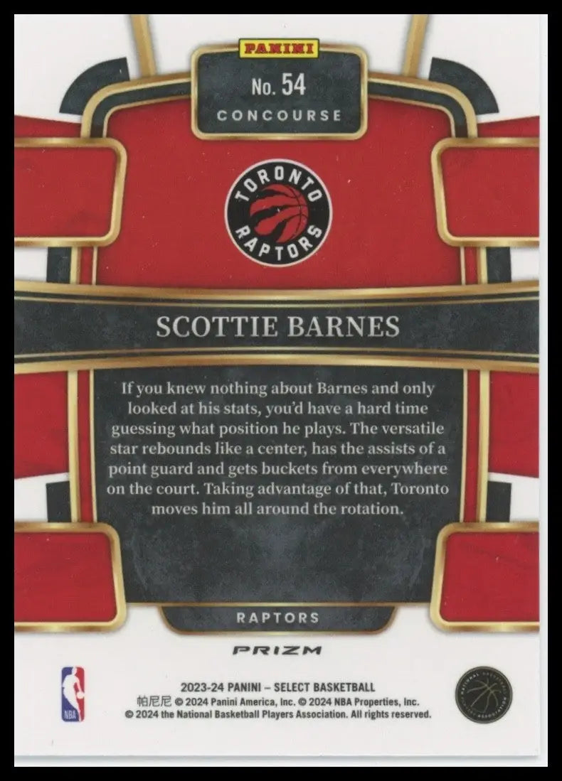 2023-24 Panini Select Blue Cracked Ice Concourse Scottie Barnes #54 Raptors Card - Basketball Card Single