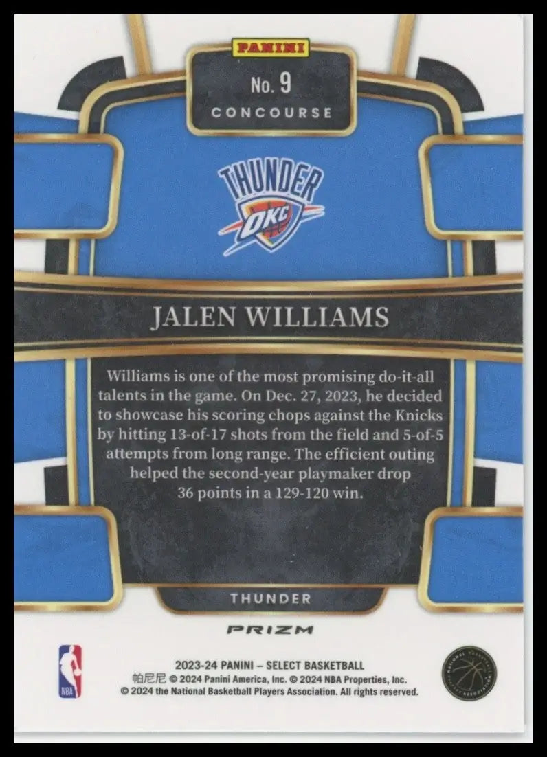 2023-24 Panini Select Red Cracked Ice Concourse Jalen Williams #9 OKC Thunder - Basketball Card Single