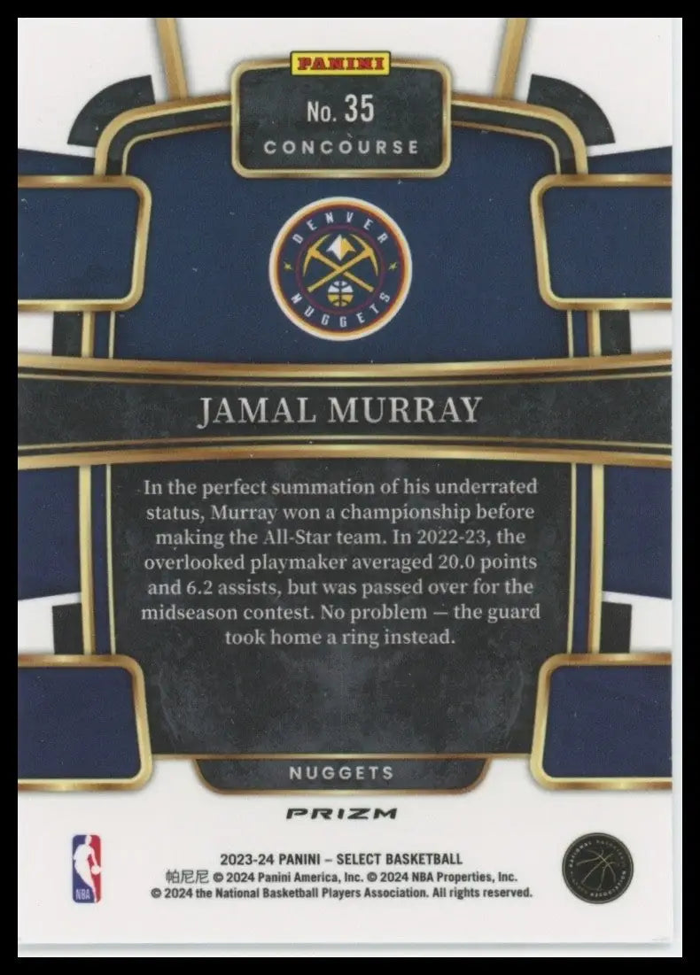 2023-24 Panini Select Tectonic Concourse Jamal Murray #35 Denver Nuggets Card - Basketball Card Single