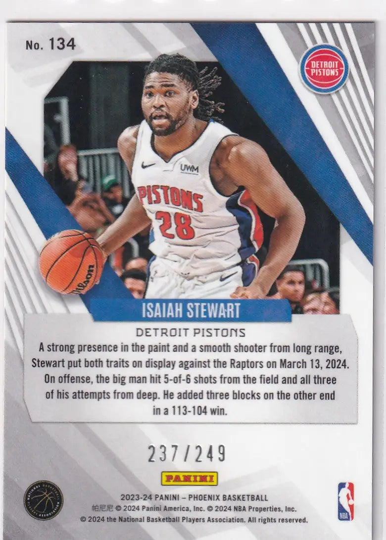 2023-24 PHOENIX #134 ISAIAH STEWART ORANGE CRACKED ICE 237/249- DETROIT PISTONS - Basketball Card Single