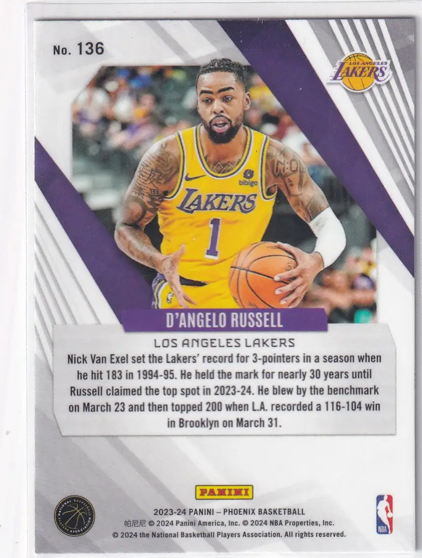 2023-24 PHOENIX #136 DANGELO RUSSELL TEAL VELOCITY- LOS ANGELES LAKERS
