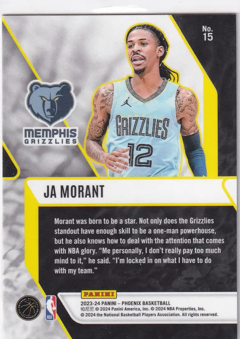2023-24 PHOENIX #15 JA MORANT FADED BLACK- MEMPHIS GRIZZLIES - Apparel