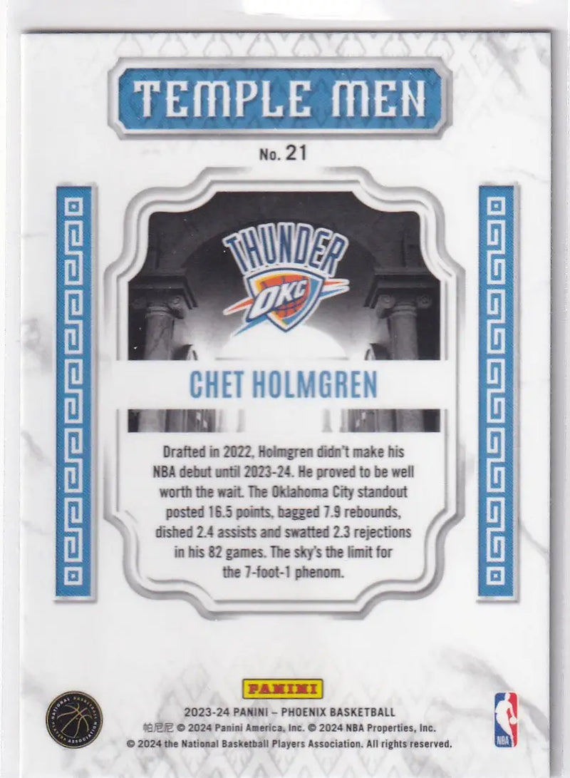2023-24 PHOENIX #21 CHET HOLMGREN TEMPLE MEN- OKLAHOMA CITY THUNDER