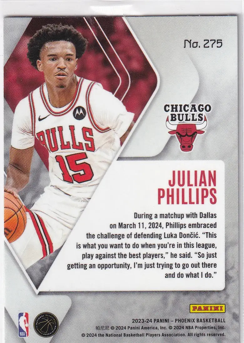 2023-24 PHOENIX #275 JULIAN PHILLIPS TEAL VELOCITY- CHICAGO BULLS - Basketball Card Single